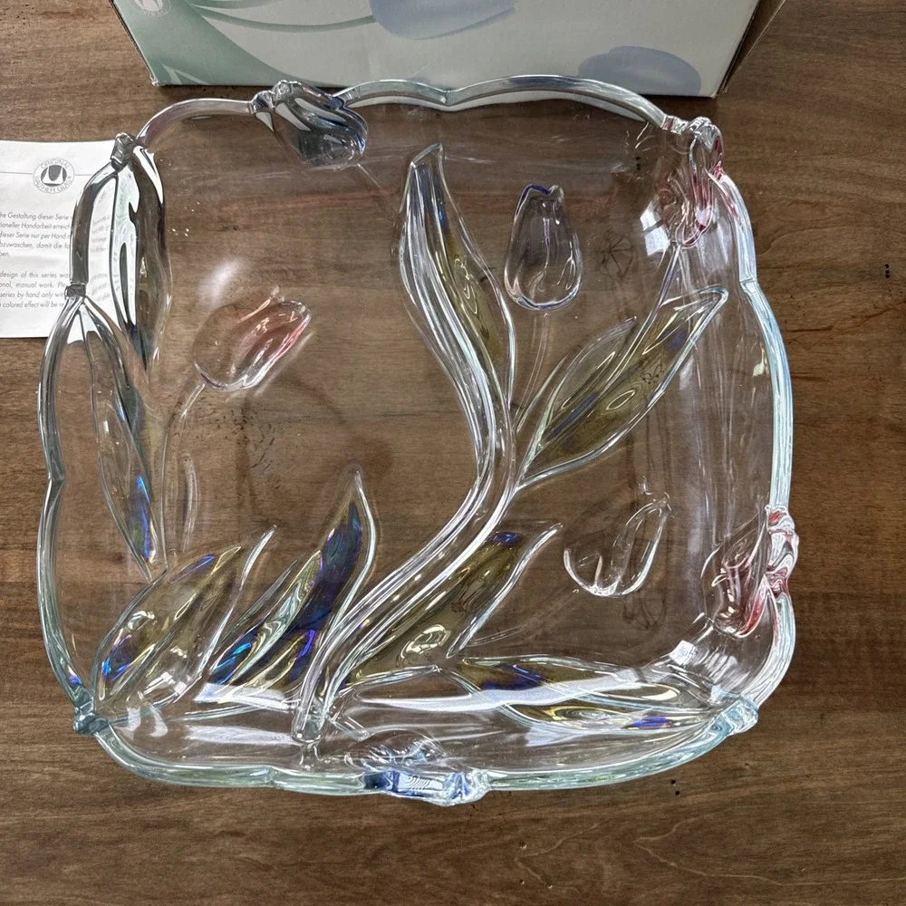 Mikasa Tivoli 3D Tulip Glass Serving Relish Dish 2 Compartments